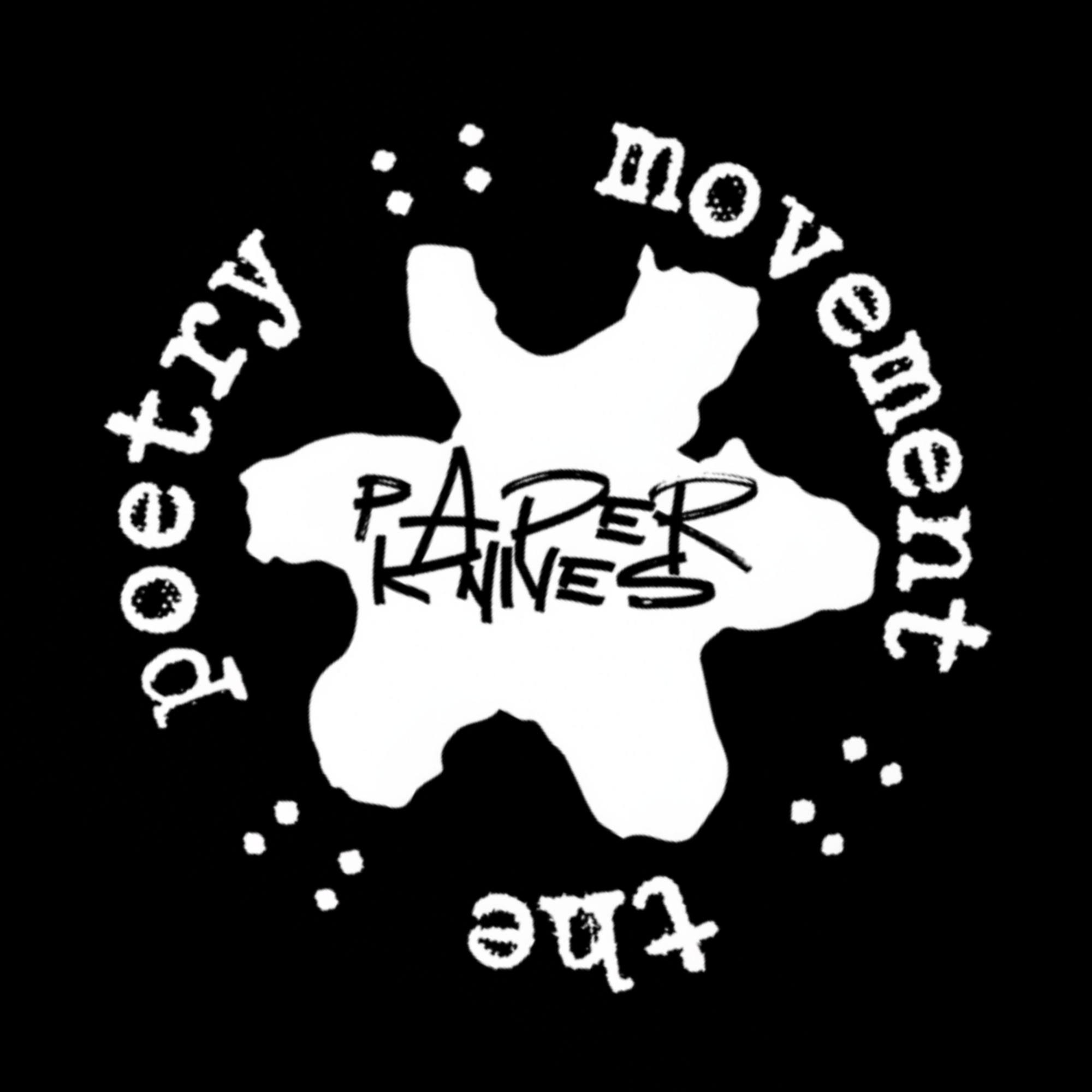 Org inkblot, typewriter font. Chicago Milwaukee midwest poets, open mics & publishing