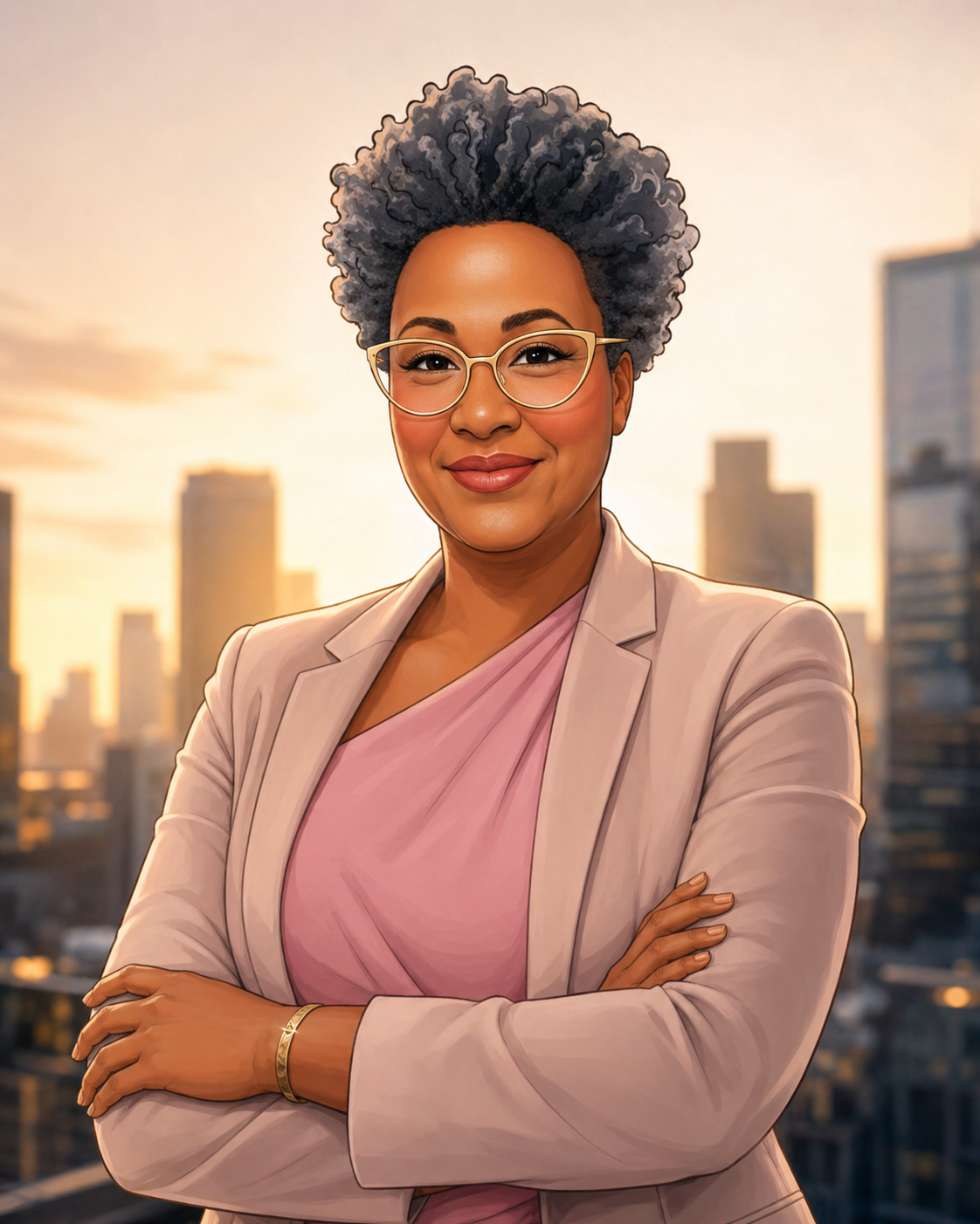 Confident Life Coach Woman in pink blazer smiling.
